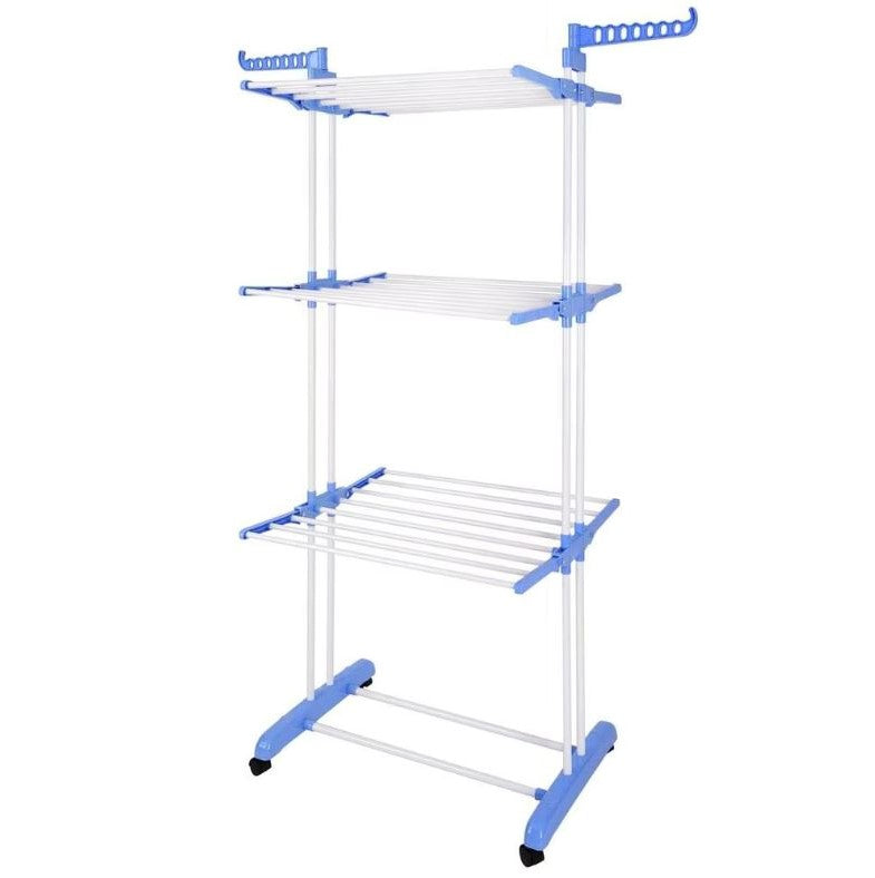Uscător de rufe vertical pliabil cu 3 nivele, 170 cm, cu roți și suport umerașe – compact, mobil și rezistent