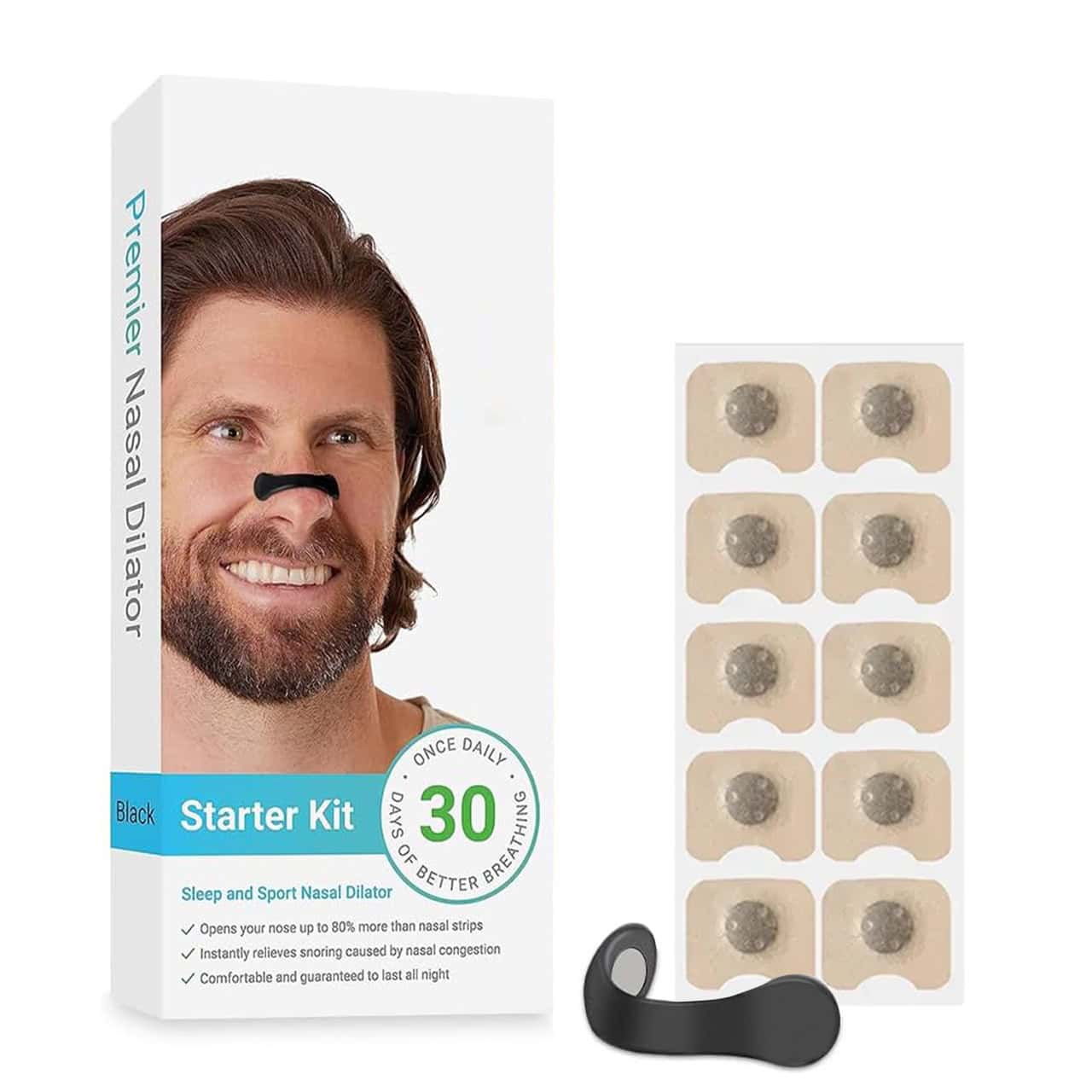Set Dilatator Nazal Magnetic Intake Breathing Negru, Starter Kit 15 Zile, Benzi Nazale și Plasturi Adezivi