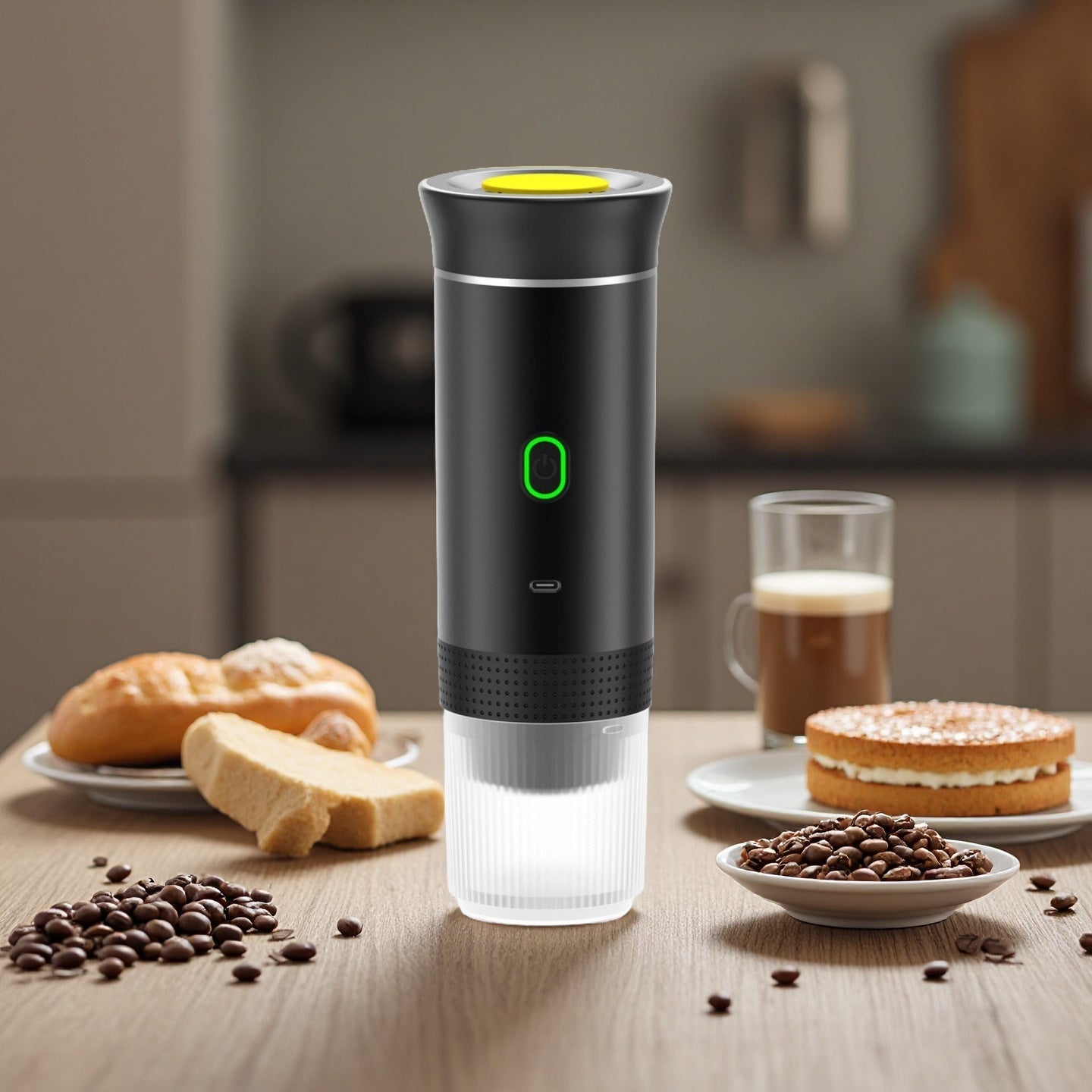 Espressor Portabil 3 în 1 cu Încălzire – Compatibil Capsule & Cafea Măcinată, 15 Bari, USB-C, Ideal pentru Călătorii și Camping