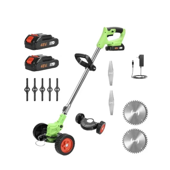 Motocoasă cu Roți și 2 Acumulatori 48V – Set Complet Accesorii, Puternică și Portabilă