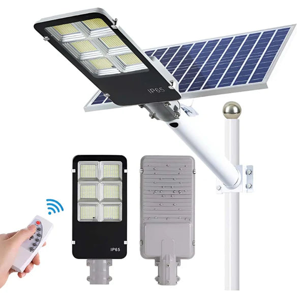 Lampă Solară Stradală Jortan 400W cu Panou Solar și Braț de Susținere – 396 LED SMD, Telecomandă, IP66, Autonomie Extinsă