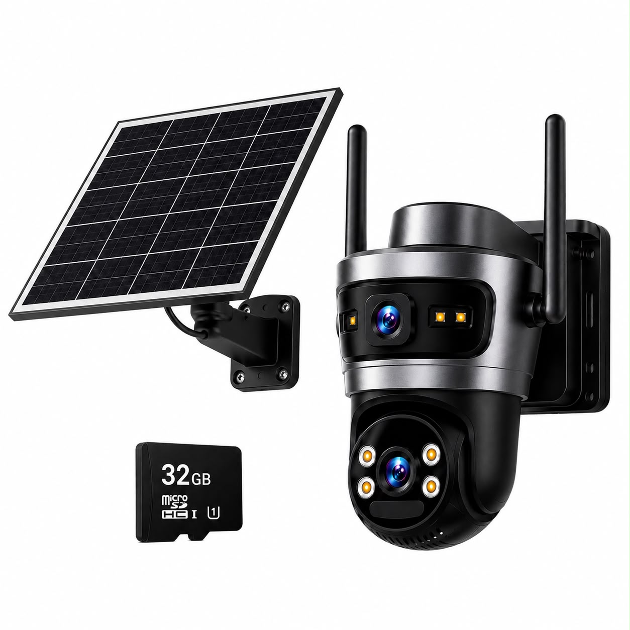 Camera de Supraveghere Jortan 4Ghd cu 2 Lentile 6MP, 4G, Panou Solar, 18.000mAh, Ptz 355°, IP66, HD 1920 x 1080, Aplicație Yoosee + Card 32GB